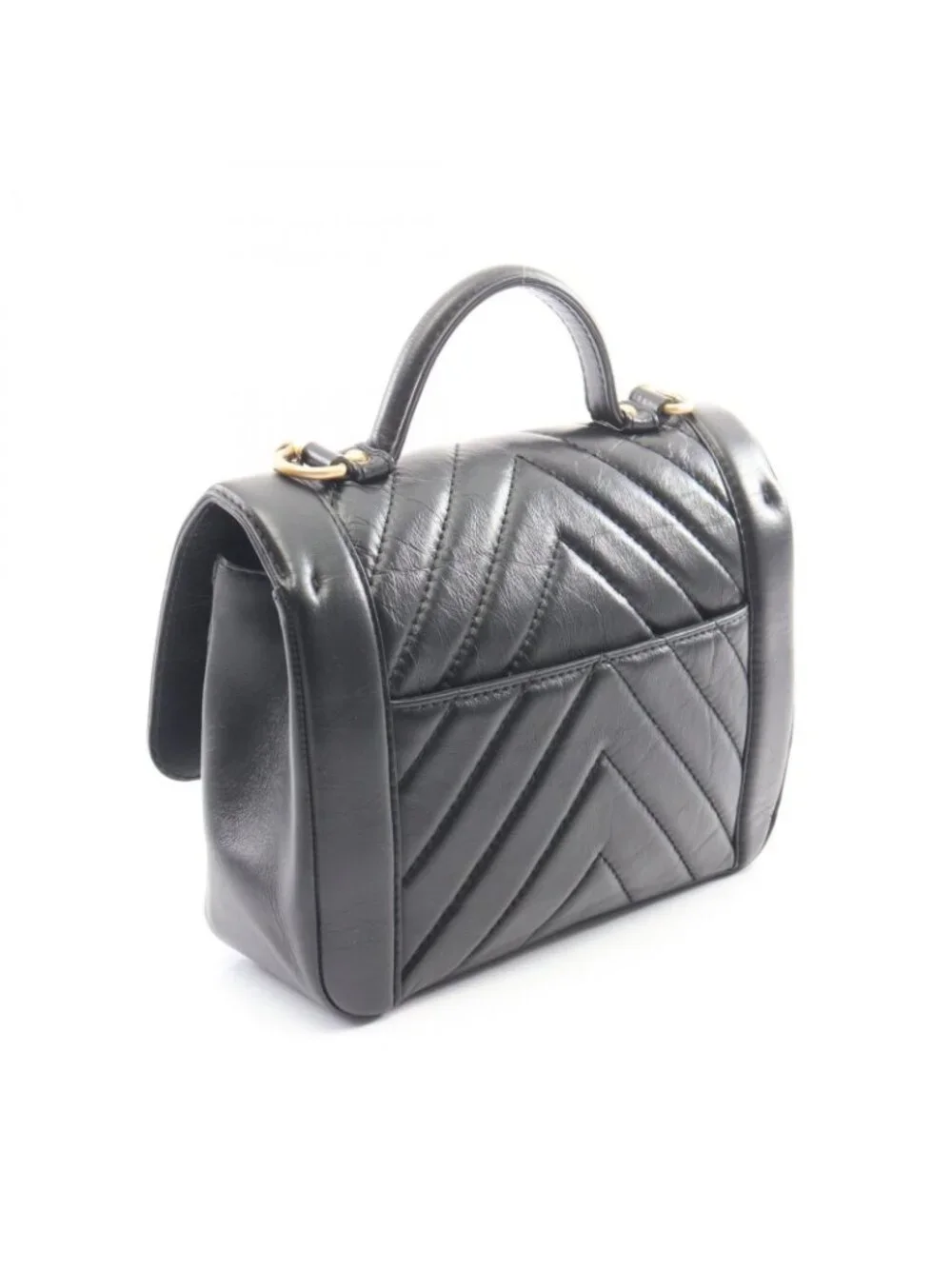 Chanel Shoulder Bag Mademoiselle Stitch Top Handle 2-Way Black Leather Chain